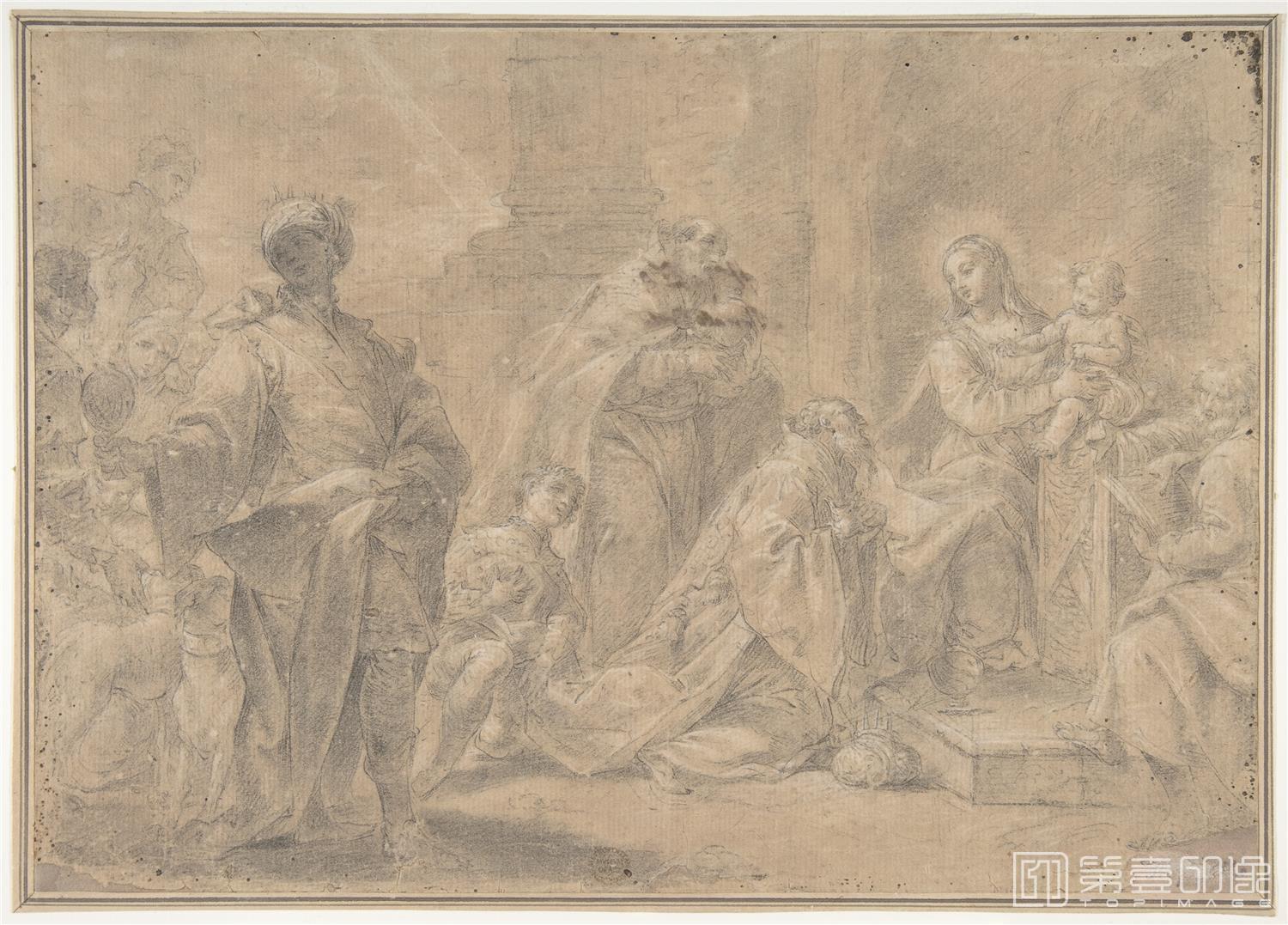 素描-美国纽约大都会美术馆素描藏画-Francesco GuardiThe Arcade of the Libreria, Looking Toward-0655